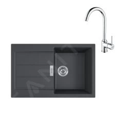 Franke Set - Set Da Cucina T104, Lavello In Tectonite S2D 611-78 E Miscelatore FP 9000.031, Nero/cromo 143.0675.726