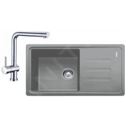 Franke Set - Set Per Cucina G120, Lavello In Fragranite BSG 611-78/39, Pietra Grigia + Miscelatore SAMOA, Cromo 114.0440.885