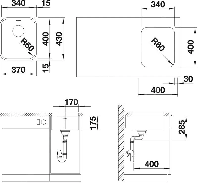Blanco Supra 340 - Lavello, 370x430 Mm, Acciaio Inox Spazzolato 518199 4 Blanco Supra 340 - Lavello, 370x430 Mm, Acciaio Inox Spazzolato 518199 - immagine 2