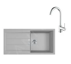 Franke Set - Set Da Cucina T108, Lavello In Tectonite S2D 611-100 E Miscelatore FP 9000.31, Grigio/cromo 143.0675.738