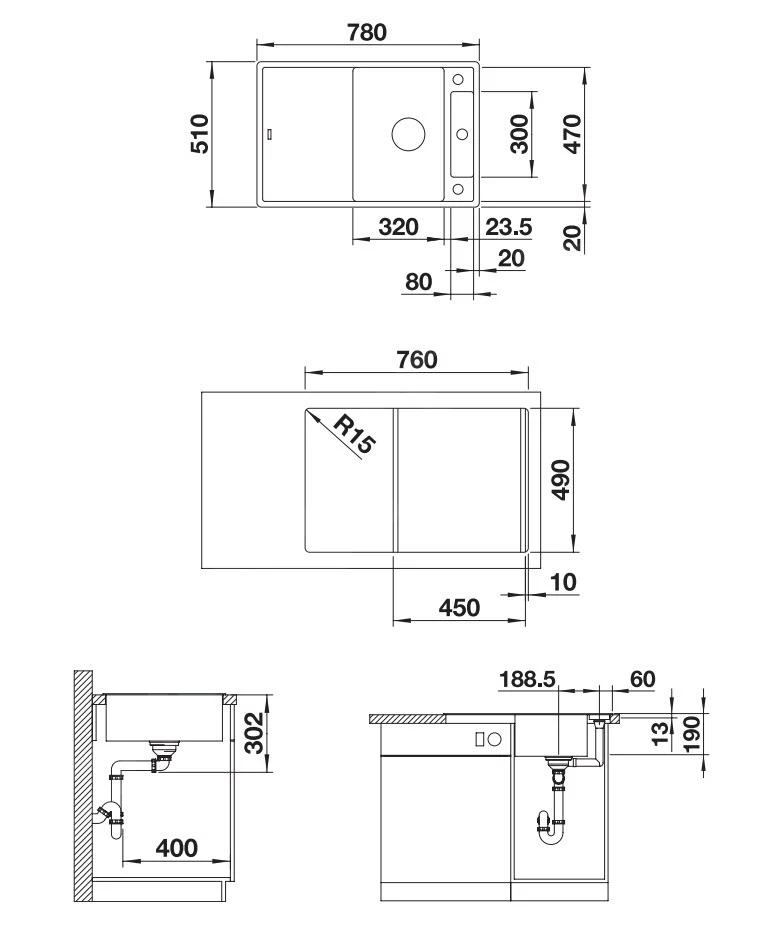 Blanco Axia III 45 - Lavello In Silgranit, 780x510 Mm, Con Accessori, InFino, Color Alluminio 523185 4 Blanco Axia III 45 - Lavello In Silgranit, 780x510 Mm, Con Accessori, InFino, Color Alluminio 523185 - immagine 2