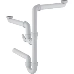 Geberit Accessori - Sifone Per Lavello Doppio, Con Fascetta Stringitubo Angolata, Uscita Orizzontale, D 40 Mm 152.886.11.1