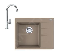 Franke Set - Set G214, Lavello In Fragranite CNG 611-62 TL/2 E Miscelatore FP 0408.031, Cashmere/cromo 114.0650.760
