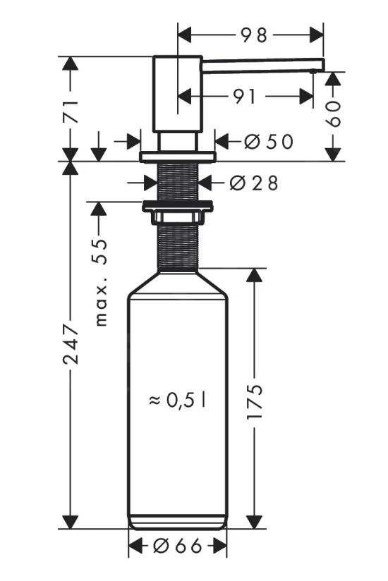 Axor Uno - Dispenser Di Detersivo, 500 Ml, Cromo Nero Spazzolato 42818340 4 Axor Uno - Dispenser Di Detersivo, 500 Ml, Cromo Nero Spazzolato 42818340 - immagine 2