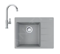 Franke Set - Set G214, Lavello In Fragranite CNG 611-62 TL/2 E Miscelatore FP 0408.031, Pietra Grigia/cromo 114.0650.763