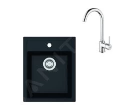 Franke Set - Set Da Cucina T100, Lavello In Tectonite SID 610-40 E Miscelatore FP 9000.031, Nero/cromo 143.0675.704