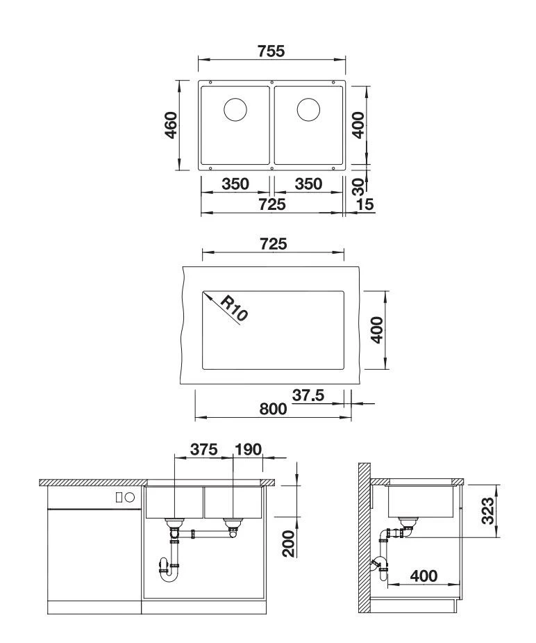 Blanco Subline 350/350 - Lavello In Silgranit, 755x460 Mm, Color Alluminio 523576 4 Blanco Subline 350/350 - Lavello In Silgranit, 755x460 Mm, Color Alluminio 523576 - immagine 2