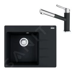 Franke Set - Set G215, Lavello In Fragranite CNG 611-62 TL/2 E Miscelatore FC 3055.901, Nero Spazzolato/cromo 114.0675.669