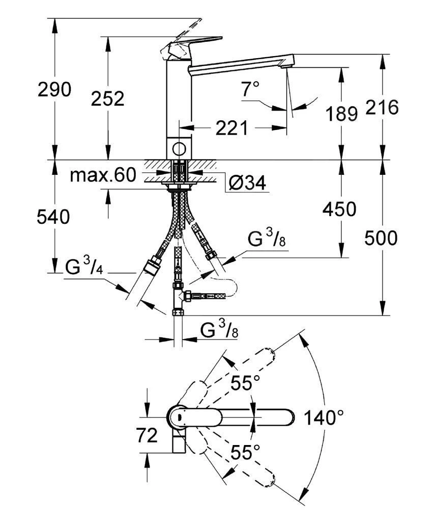 Grohe Eurosmart Cosmopolitan - Miscelatore Monocomando Per Lavello, Cromato 30195000 4 Grohe Eurosmart Cosmopolitan - Miscelatore Monocomando Per Lavello, Cromato 30195000 - immagine 2