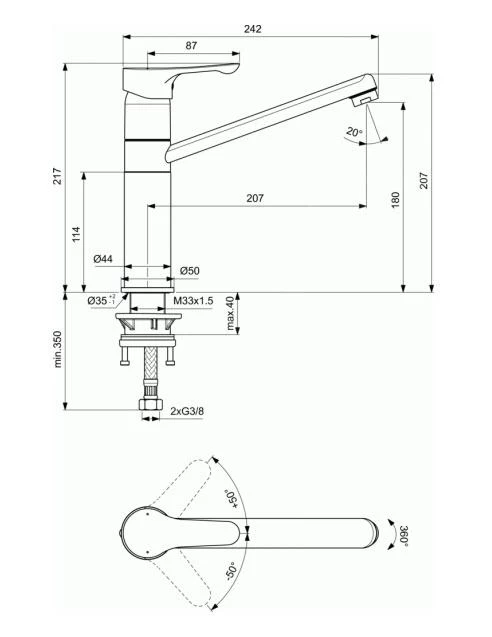Ideal Standard Alpha - Miscelatore Da Lavello, Cromo BC813AA 4 Ideal Standard Alpha - Miscelatore Da Lavello, Cromo BC813AA - immagine 2