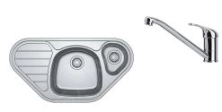 Franke Set - Set N80, Lavello Ad Angolo In Acciaio Inox SKX 651 E E Miscelatore FB 250.031, Acciaio Inox/cromo 101.0618.835
