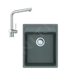 Franke Set - Set G242, Lavello In Fragranite MRG 610-37 RTL E Miscelatore Samoa, Pietra Grigia/cromo 114.0675.643