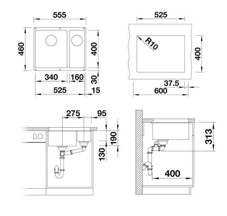 Blanco Subline 340/160 - Lavello In Silgranit, 555x460 Mm, Vasca A Sx, InFino, Grigio 527345 4 Blanco Subline 340/160 - Lavello In Silgranit, 555x460 Mm, Vasca A Sx, InFino, Grigio 527345 - immagine 2