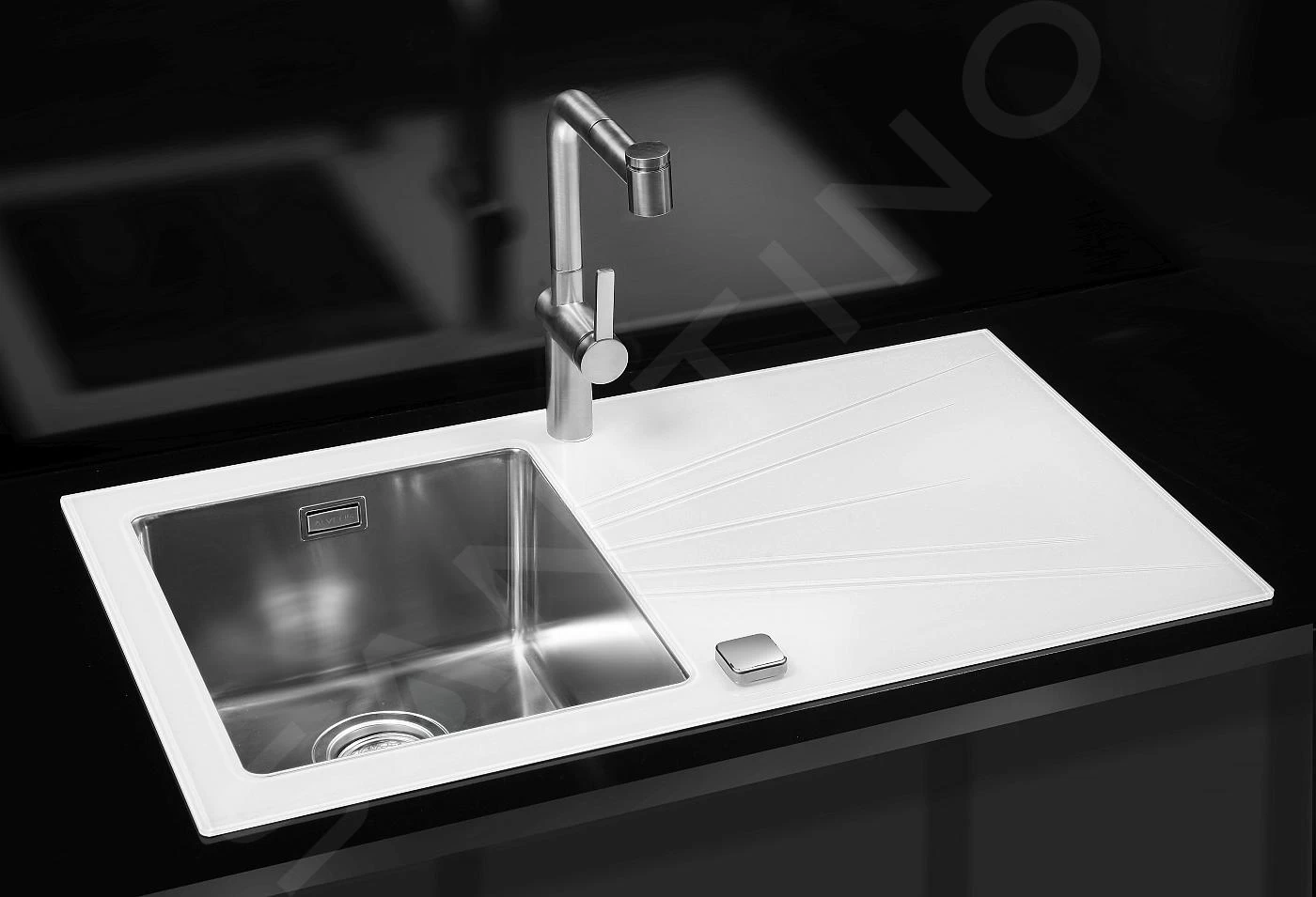 Alveus Karat - Lavello 860x500 Mm, Con Comando Dello Scarico, Vetro Bianco/acciaio Inox 1102771 5 Alveus Karat - Lavello 860x500 Mm, Con Comando Dello Scarico, Vetro Bianco/acciaio Inox 1102771 - immagine 3